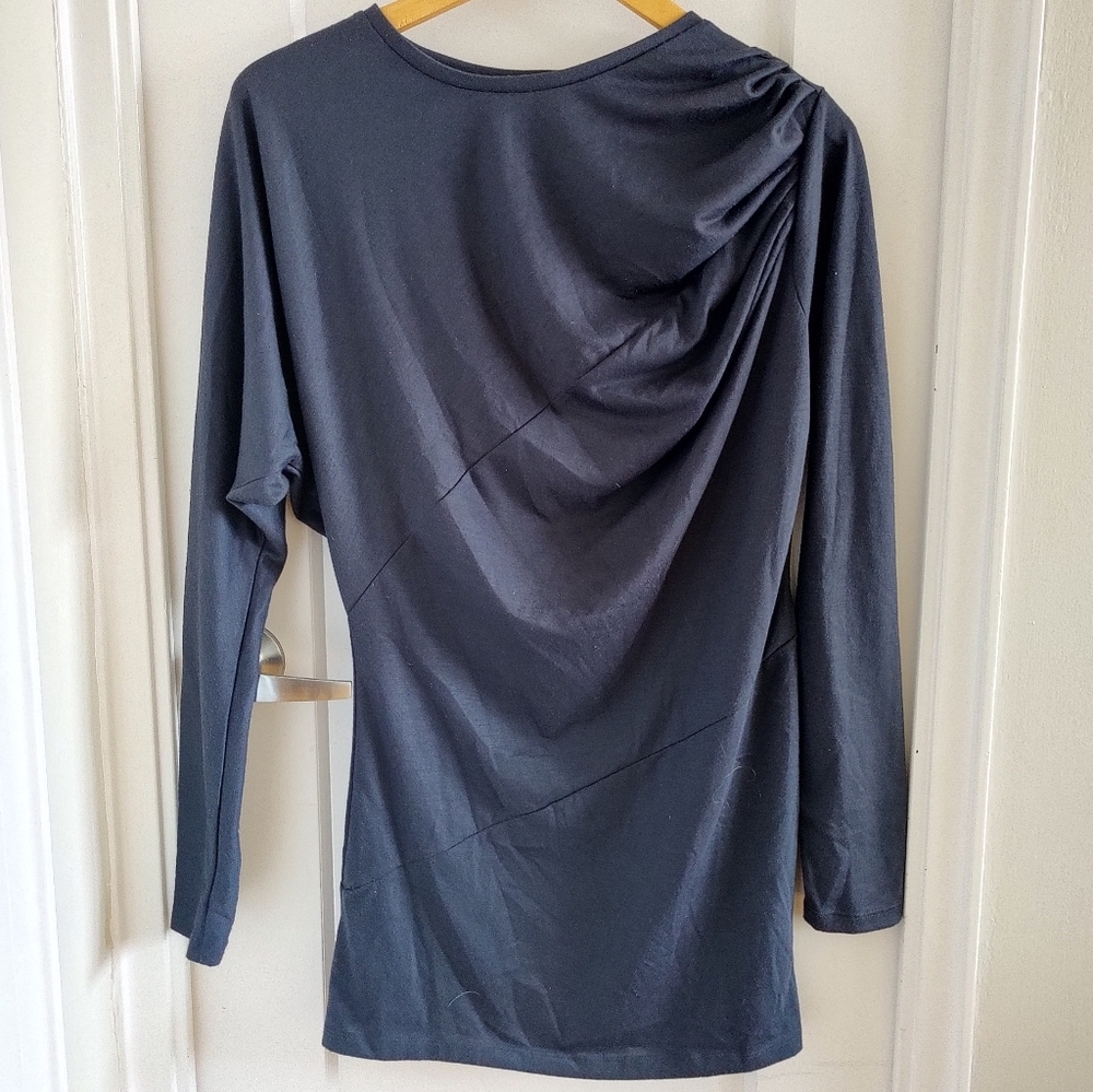 Kai-aakmann Navy Knit Tunic Dress Asymmetrical Shoulder Size M | Korean Designer